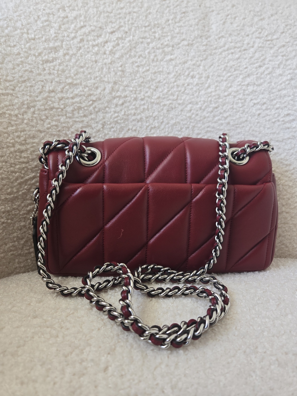 Coach Quilted Tabby 20 Red Leather Shoulder Bag with Chain Strap - Picture 3 of 11